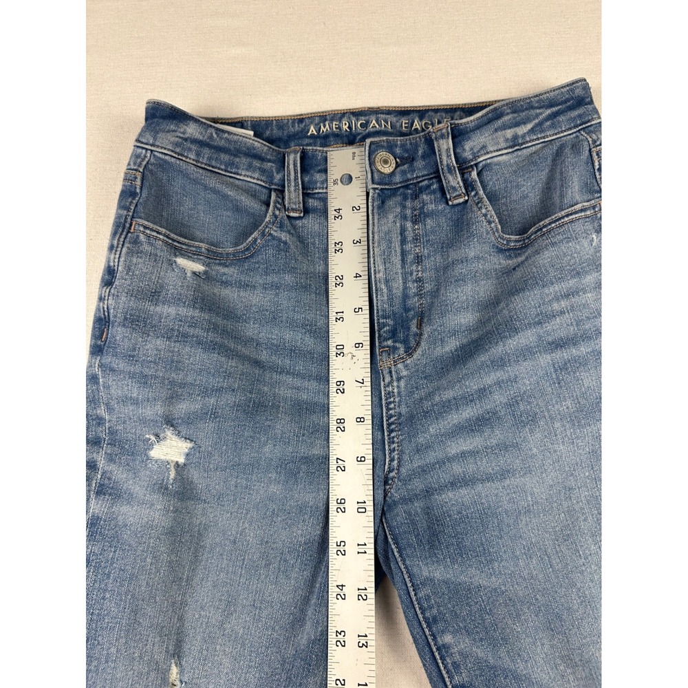 American Eagle High Waisted Distressed Skinny Jeans Medium Wash Blue Denim - Picture 6 of 12